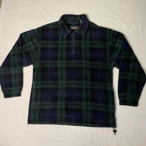 Winners Tech Plaid Fleece Pullover Quarter Zip Men’s M Green Blue